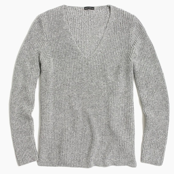 J Crew Factory Textured cotton V-neck pullover sweater in light grey size XXS - Picture 1 of 12